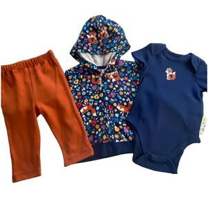 Little Me Girls 6 Months 3pc. Fox Print Hoodie Pants Set
